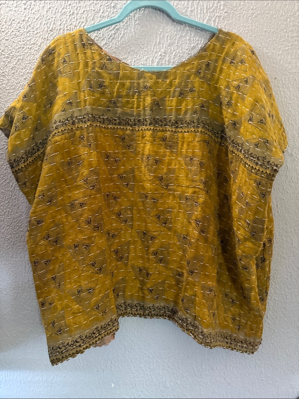 Upcycled Kantha Handcrafted Boho Patchwork Tunic Top in Earth Tones - Picture 3 of 4
